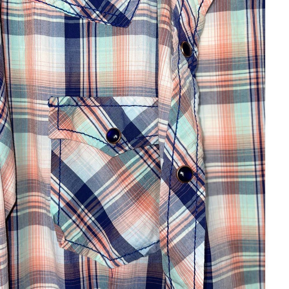 Cruel Western Wear Mens Blue Button Snap Plaid XXL Long Sleeve Button Front Top - Picture 5 of 6